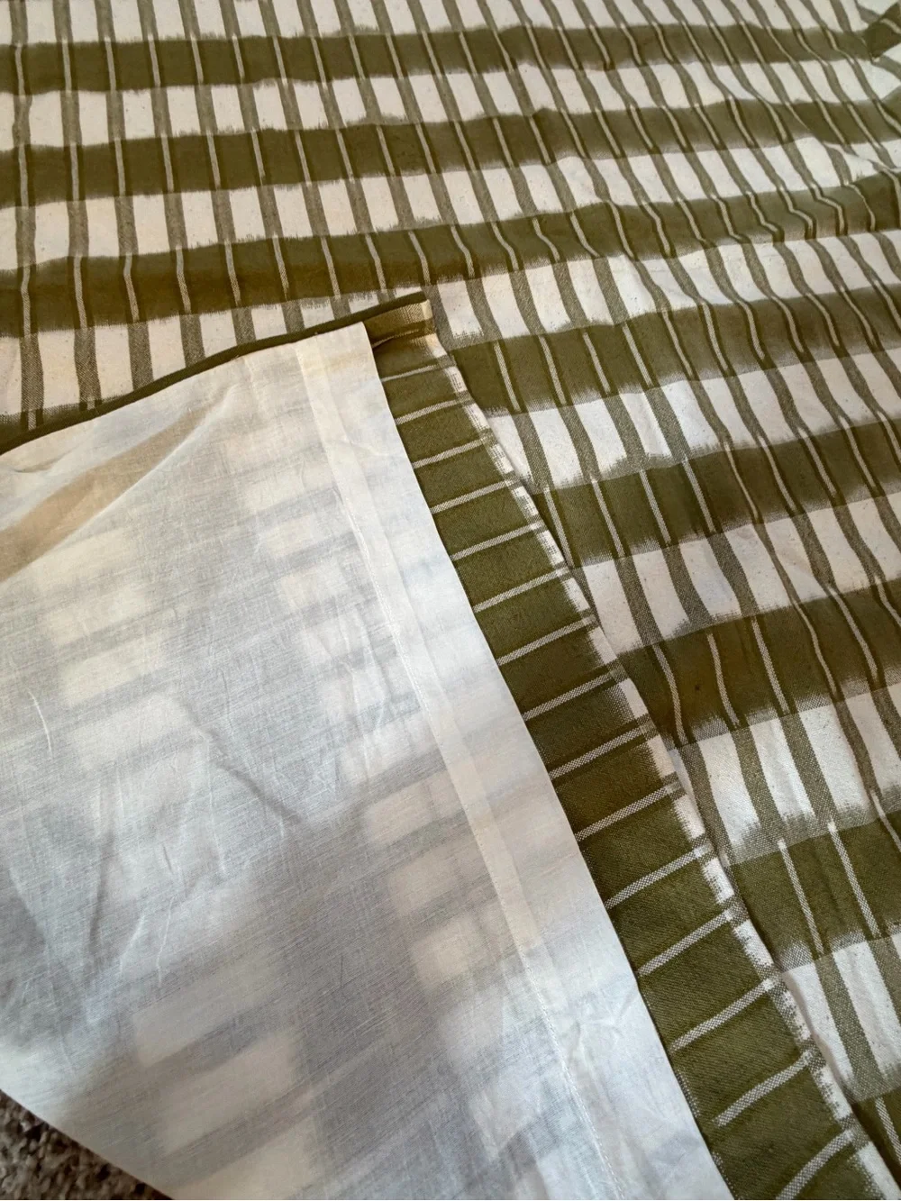 New Anthropologie Selma woven cotton stripe sustain panel 96 x 50 olive green